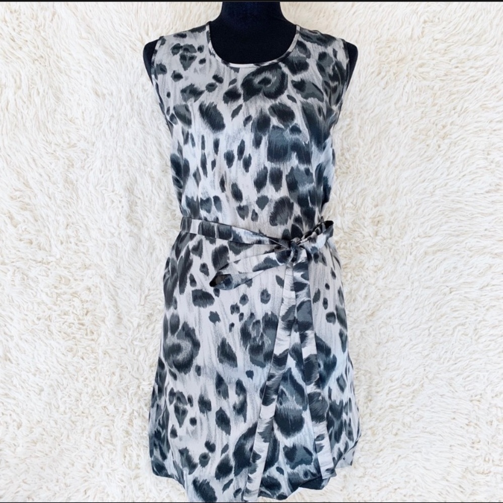 STELLA McCARTNEY Gray Leopard Print Silk Dress